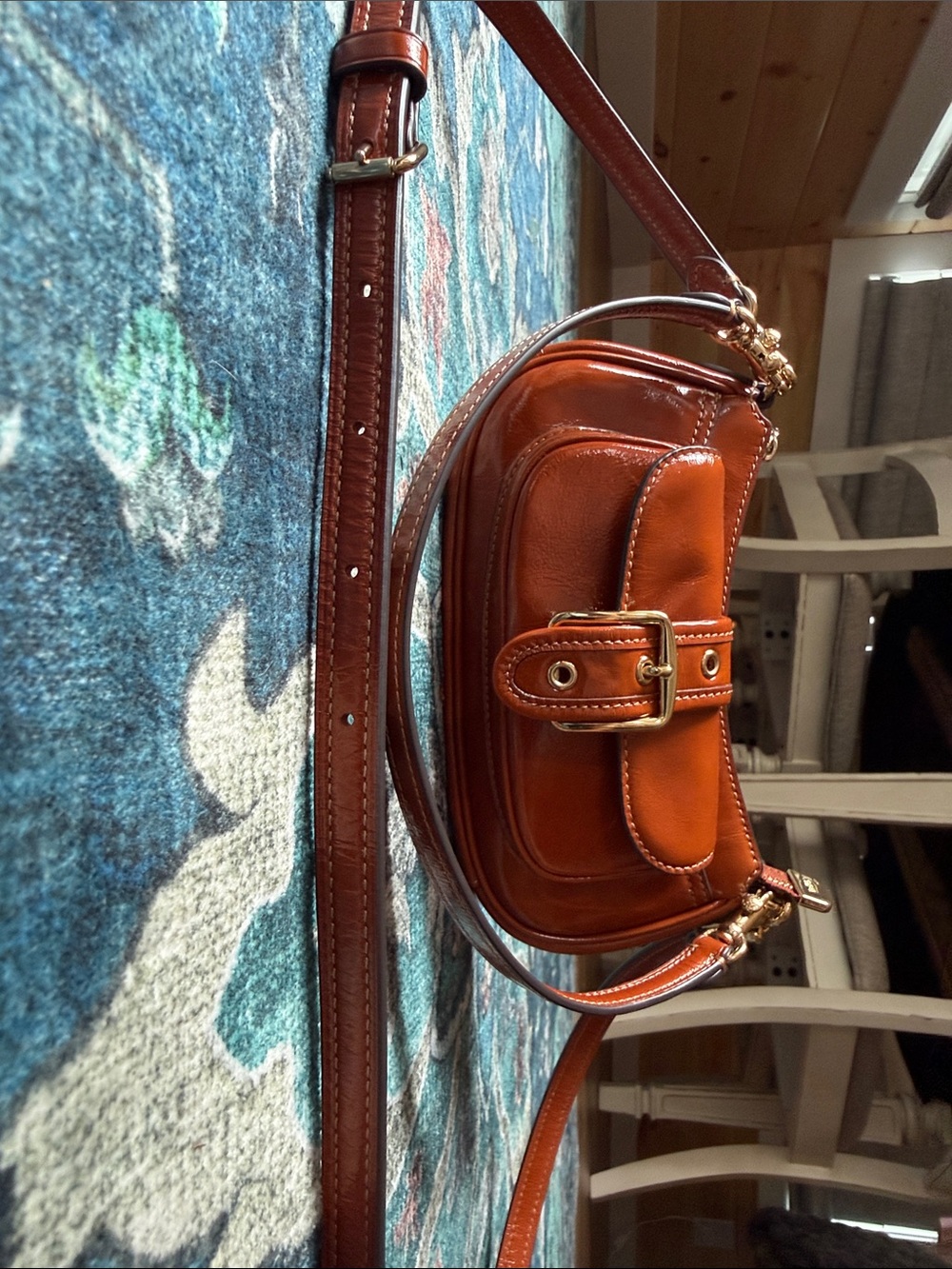 Women's coach cinnamon Leather Crossbody Bag with Front Buckle Pocket - Picture 12 of 16